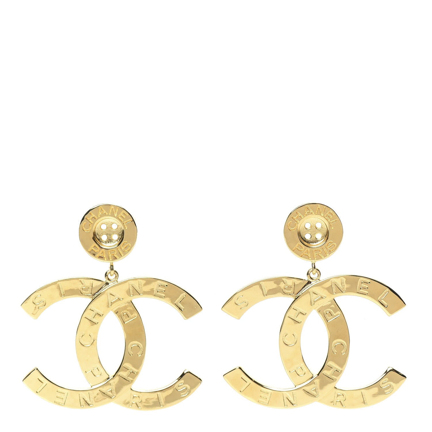 Chanel Metal Large Paris Button Earrings Gold 1 of 5