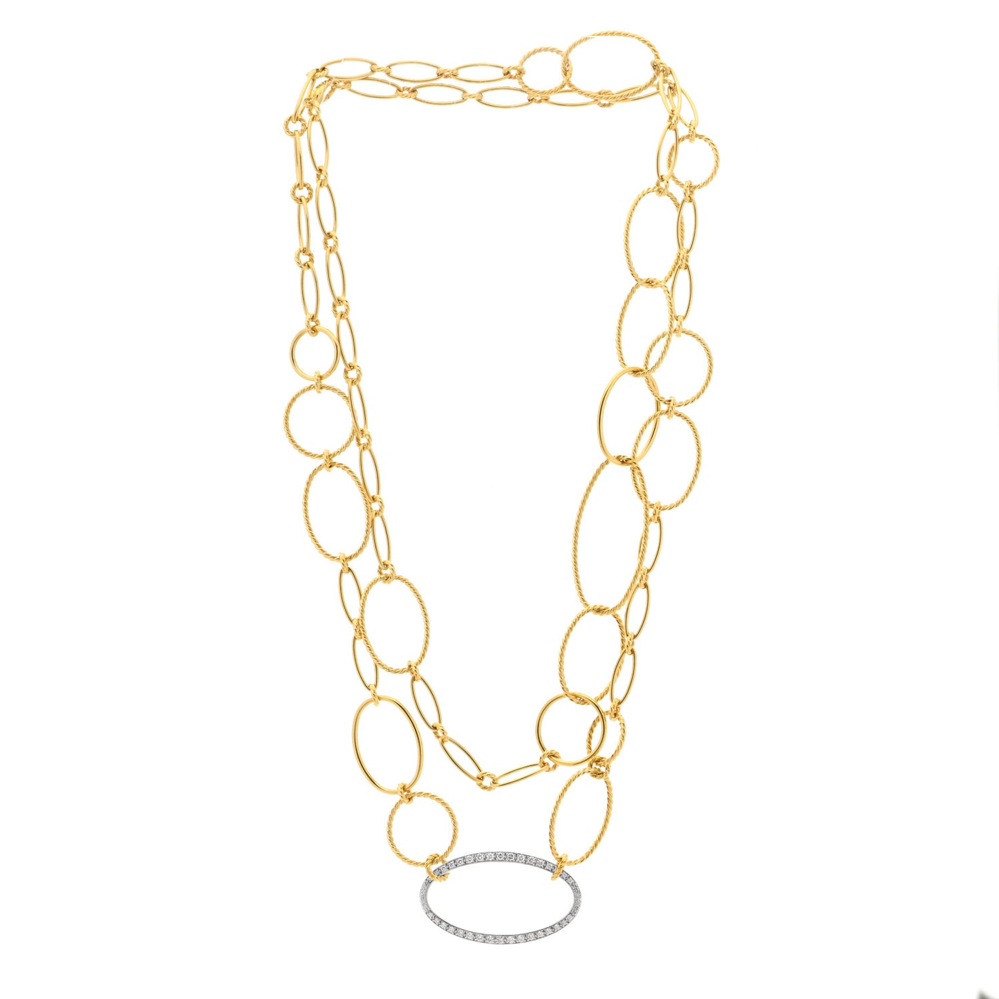 18K Yellow White Gold Diamond Mobile Link Chain Necklace