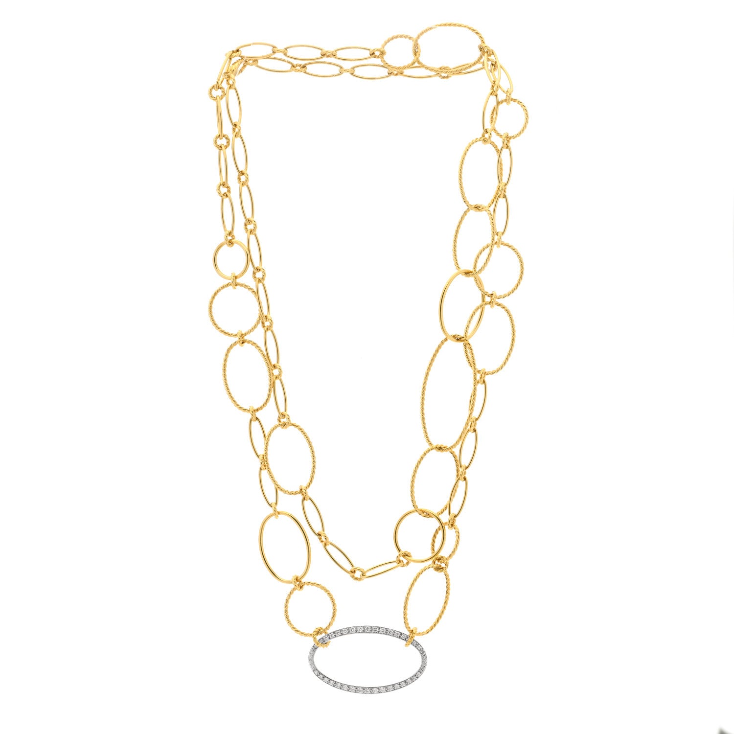 David Yurman 18K Yellow White Gold Diamond Mobile Link Chain Necklace 3 of 5