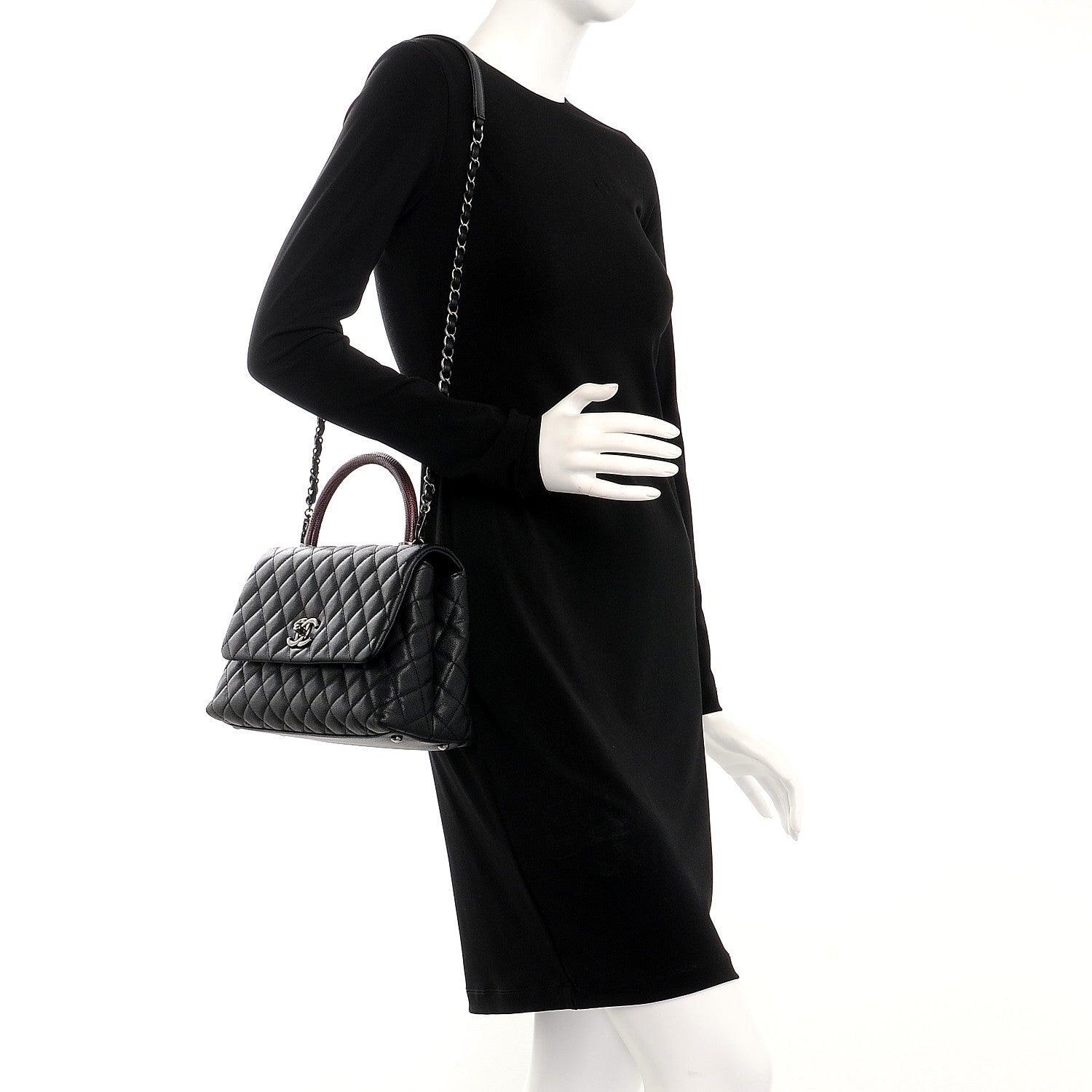 Chanel Caviar Lizard Quilted Small Coco Handle Flap Black 2 of 8