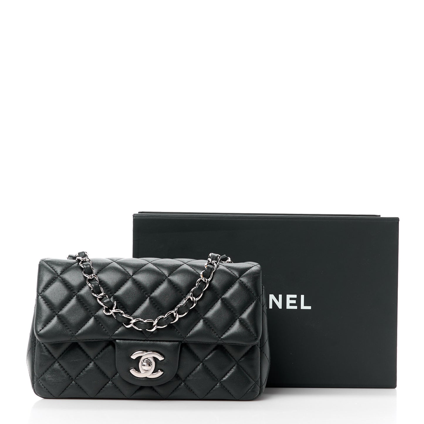 Lambskin Quilted Mini Rectangular Flap Black
