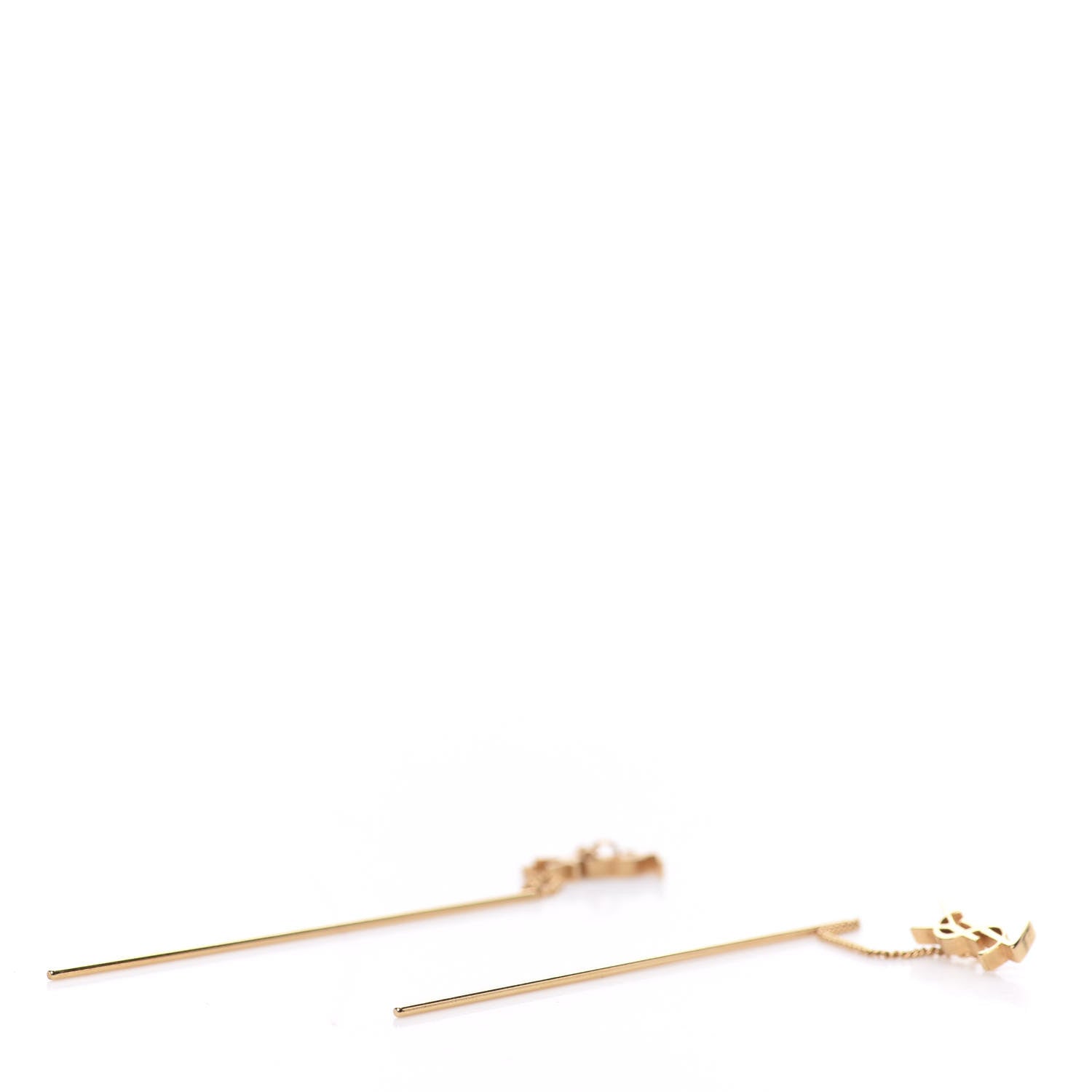 Saint Laurent Metal Monogram Pendant Threader Earrings Gold 3 of 5