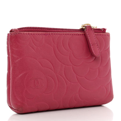 Chanel Lambskin Camellia Embossed Key Holder Case Fuchsia 3 of 11