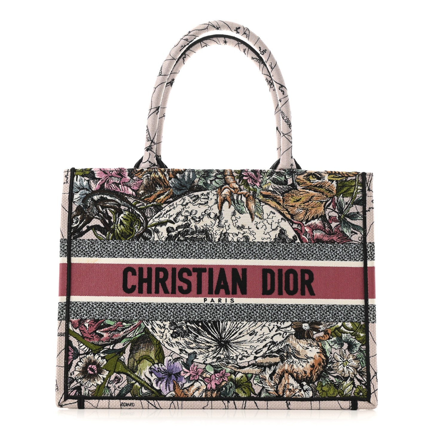 Canvas Embroidered Medium Zodiac Book Tote Latte Multicolor