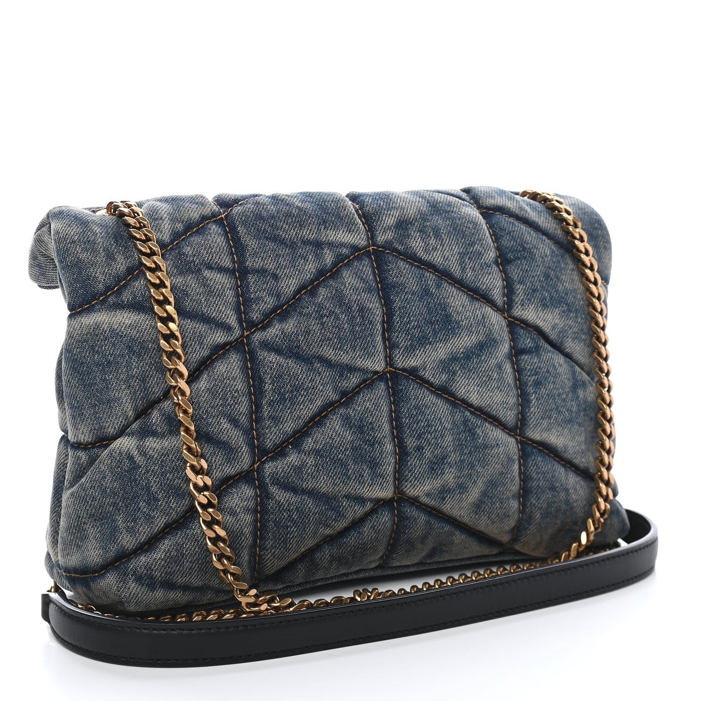 Denim Quilted Toy Loulou Puffer Monogram Chain Satchel Blue Black