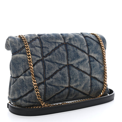 Saint Laurent Denim Quilted Toy Loulou Puffer Monogram Chain Satchel Blue Black 3 of 9