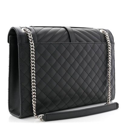 Saint Laurent Grain De Poudre Textured Mixed Matelasse Large Triquilt Monogram Satchel Black 3 of 10
