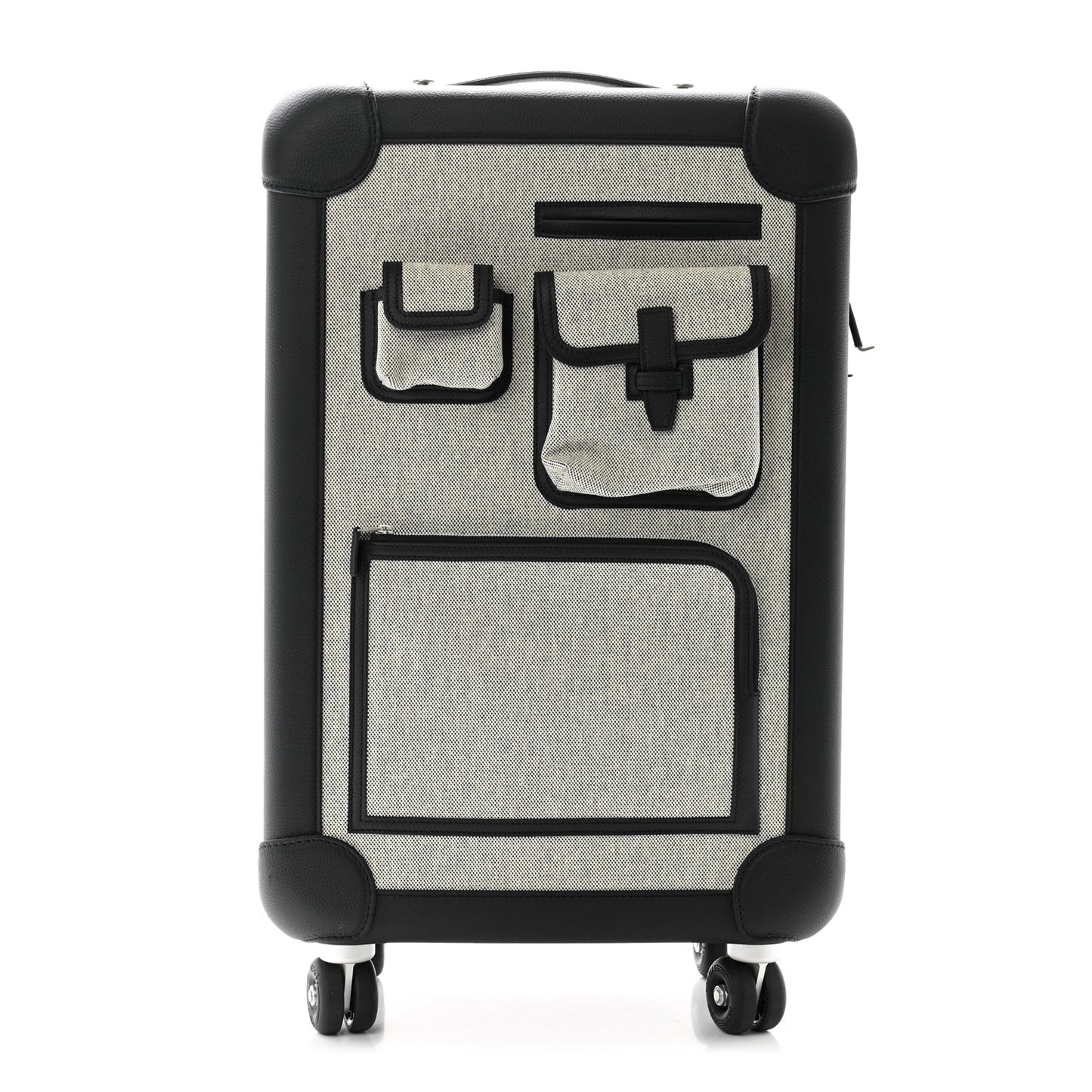 H Viking Canvas Taurillon Regate Cargo Rolling Trolley Luggage Ecru Black