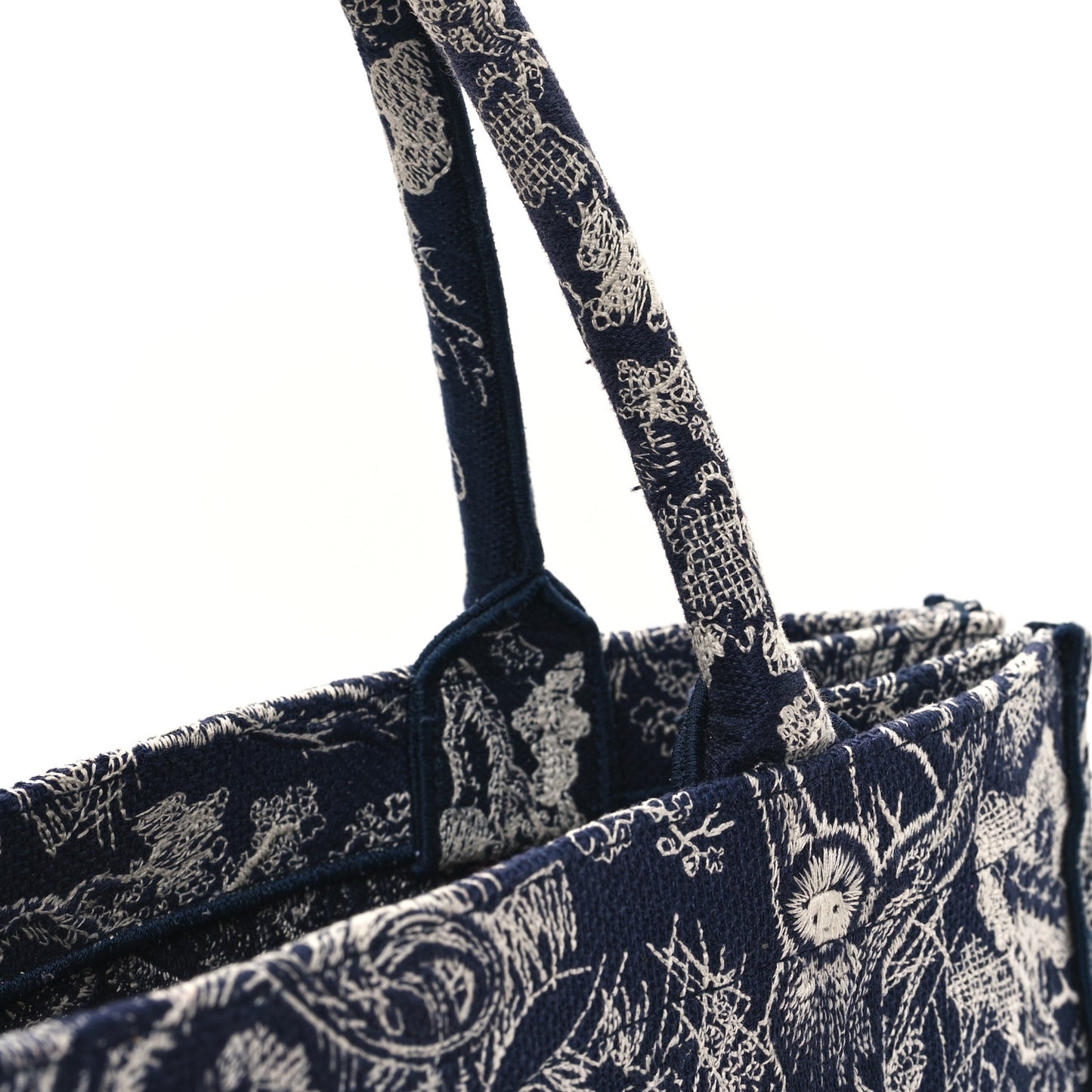 Canvas Embroidered Medium Toile De Jouy Reverse Book Tote Blue