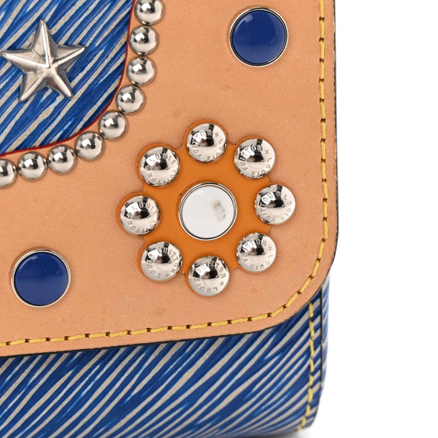 Epi Studded Twist Shoulder Bag MM Denim Light