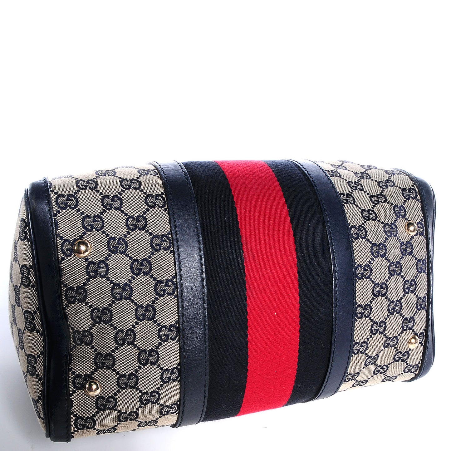 Monogram Selleria Calfskin Vintage Web Medium Boston Beige Blue