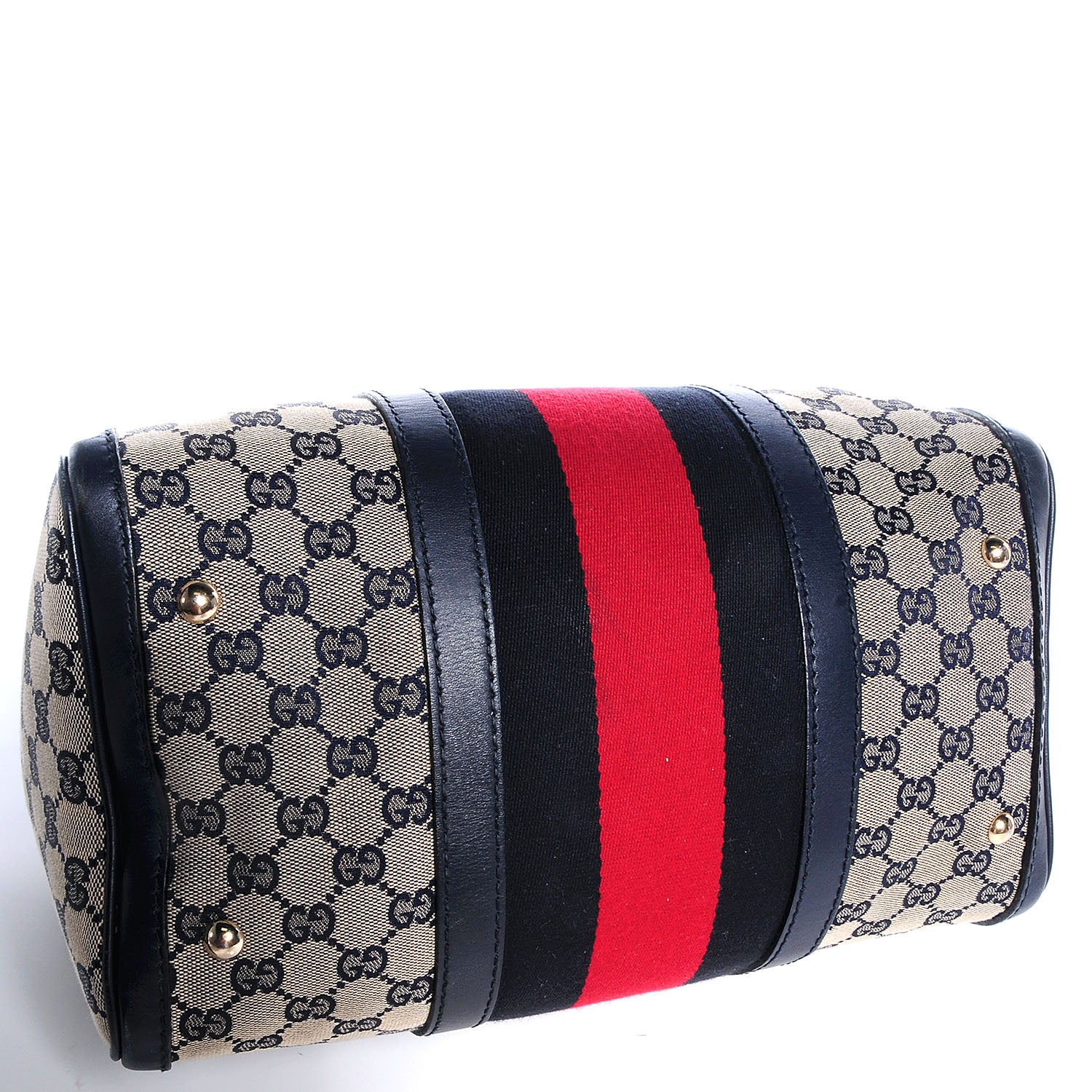 Gucci Monogram Selleria Calfskin Vintage Web Medium Boston Beige Blue 4 of 10