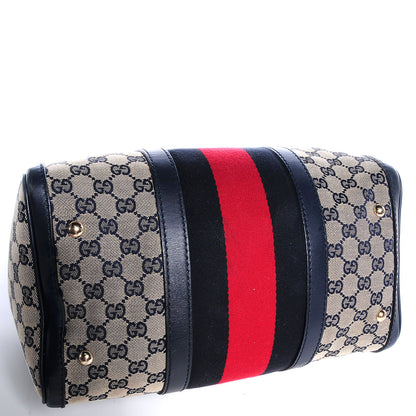 Gucci Monogram Selleria Calfskin Vintage Web Medium Boston Beige Blue 4 of 10