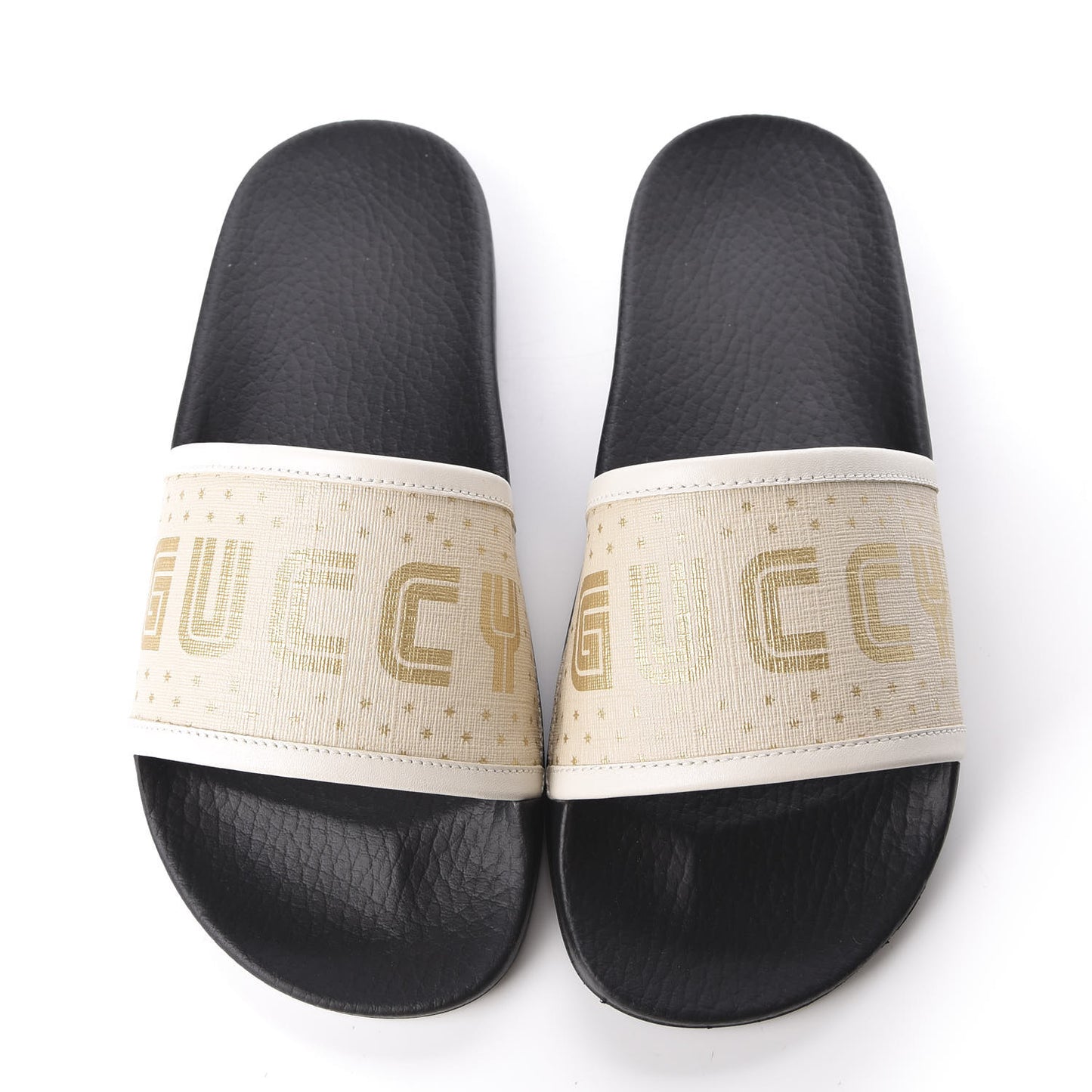 X SEGA Supreme Canvas GUCCY Stars Womens Slide Sandals 36 Mystic White Gold