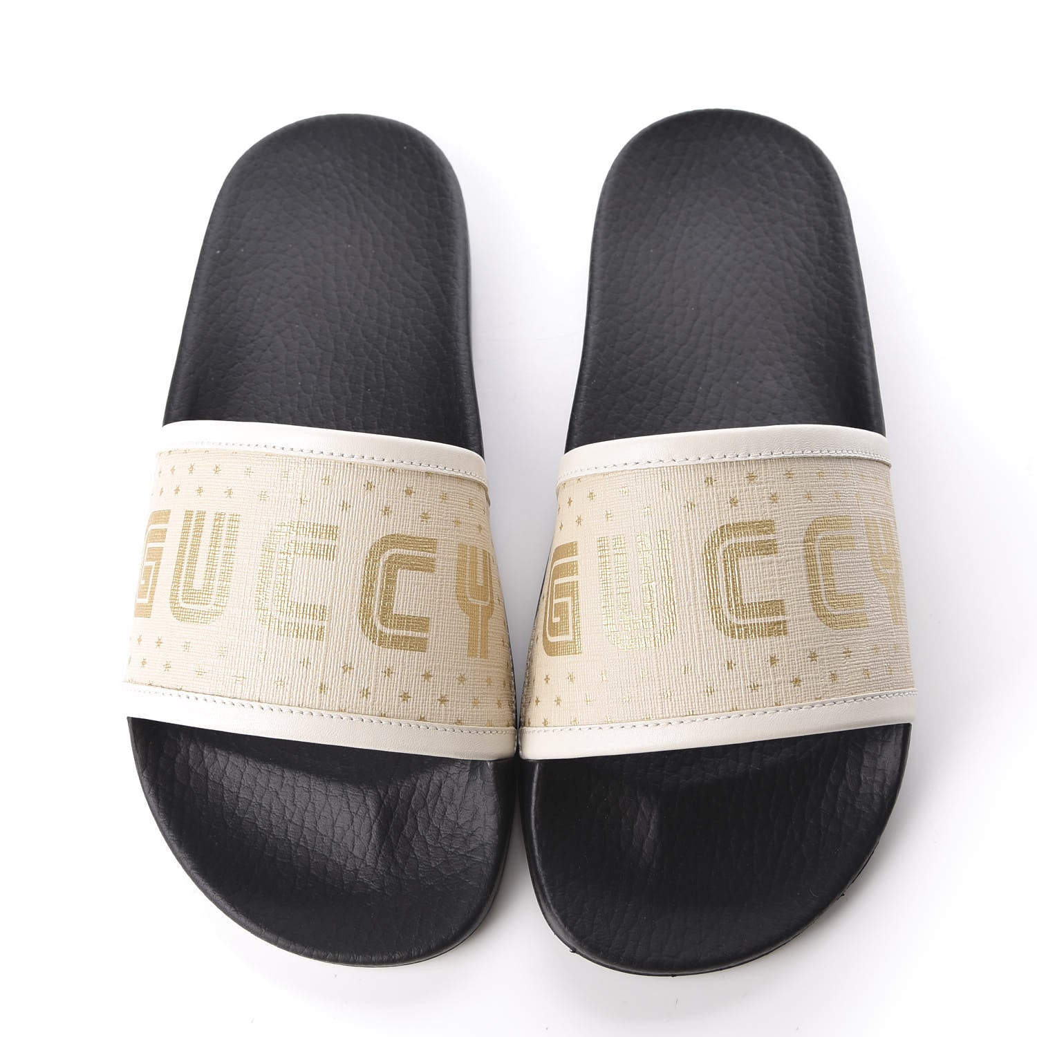 Gucci X SEGA Supreme Canvas GUCCY Stars Womens Slide Sandals 36 Mystic White Gold 5 of 11