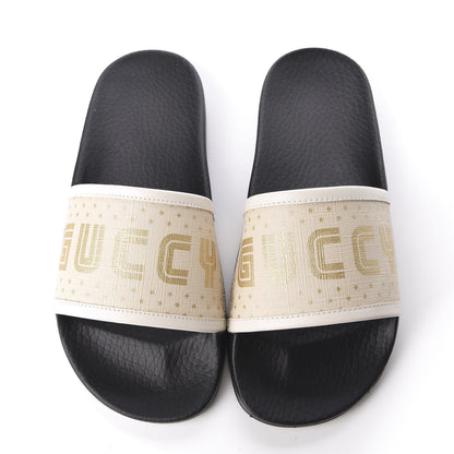 Gucci X SEGA Supreme Canvas GUCCY Stars Womens Slide Sandals 36 Mystic White Gold 5 of 11