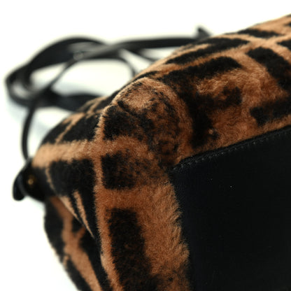 Fendi Shearling Nappa Macro FF 1974 Mini Peekaboo Iconic Satchel Tobacco Black 5 of 7