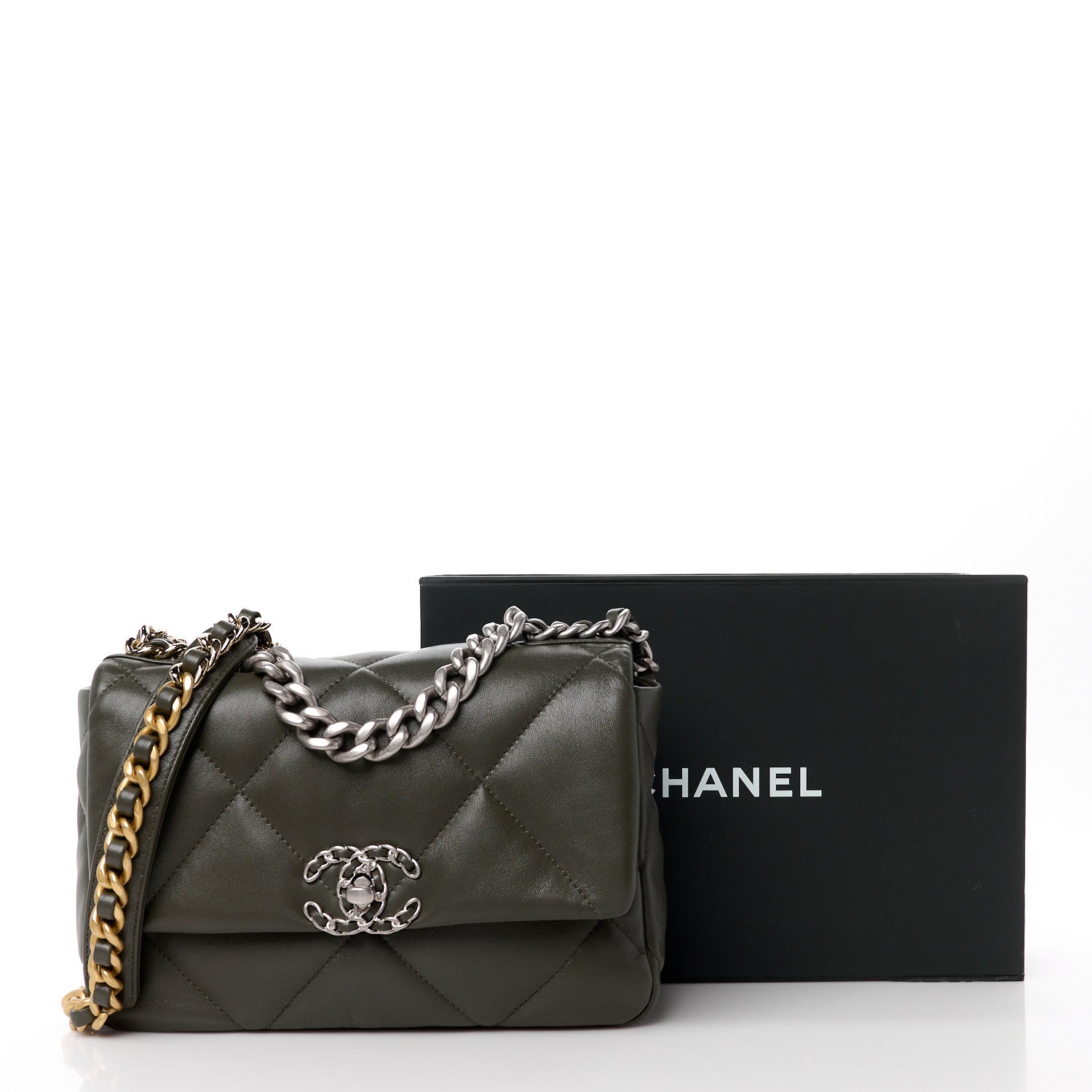 Chanel Lambskin Quilted Medium Chanel 19 Flap Khaki 13 of 13