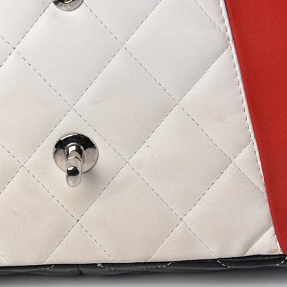 Chanel Lambskin Quilted Colorblock Jumbo Double Flap Black White Red 14 of 19