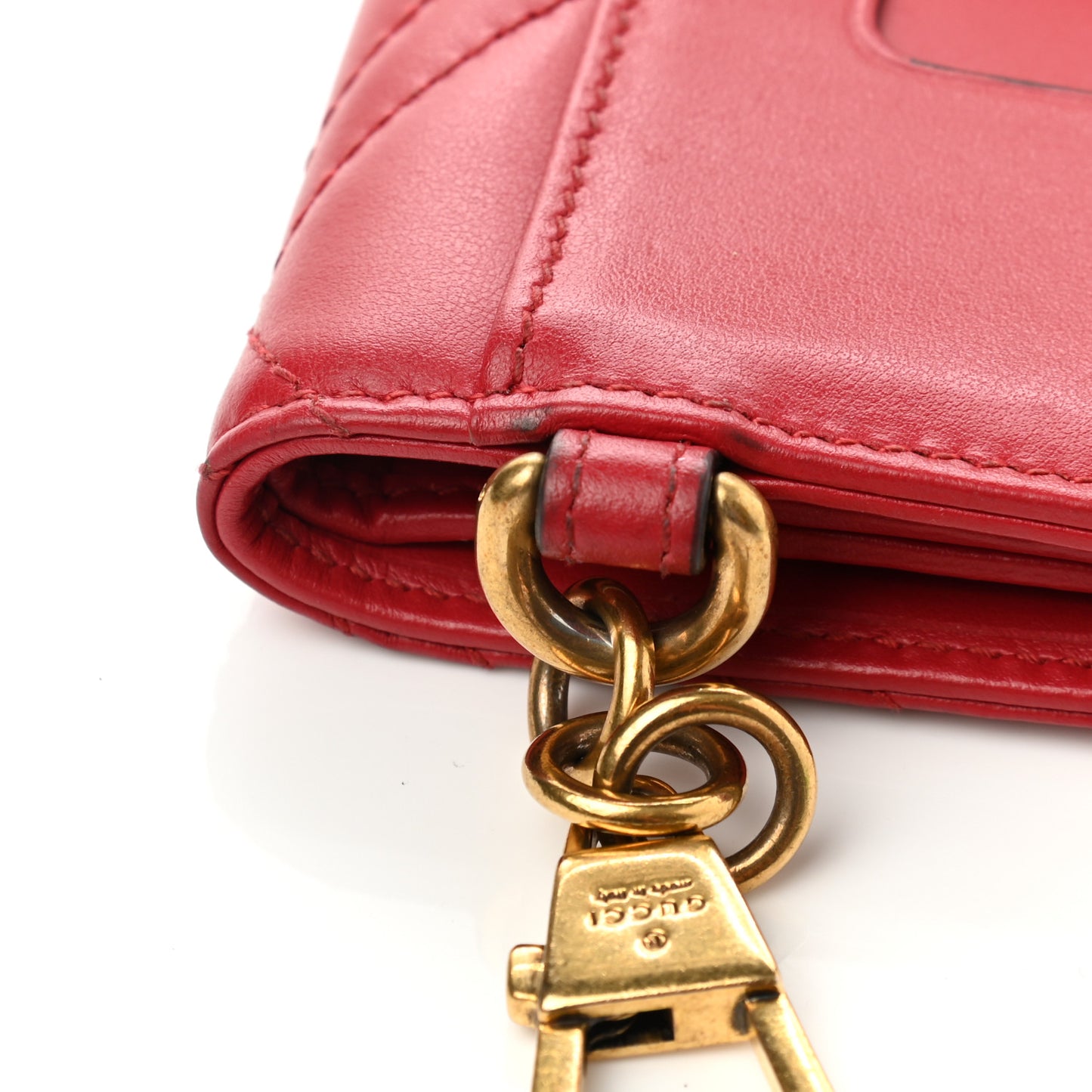 Calfskin Matelasse GG Marmont Key Case Card Holder Hibiscus Red
