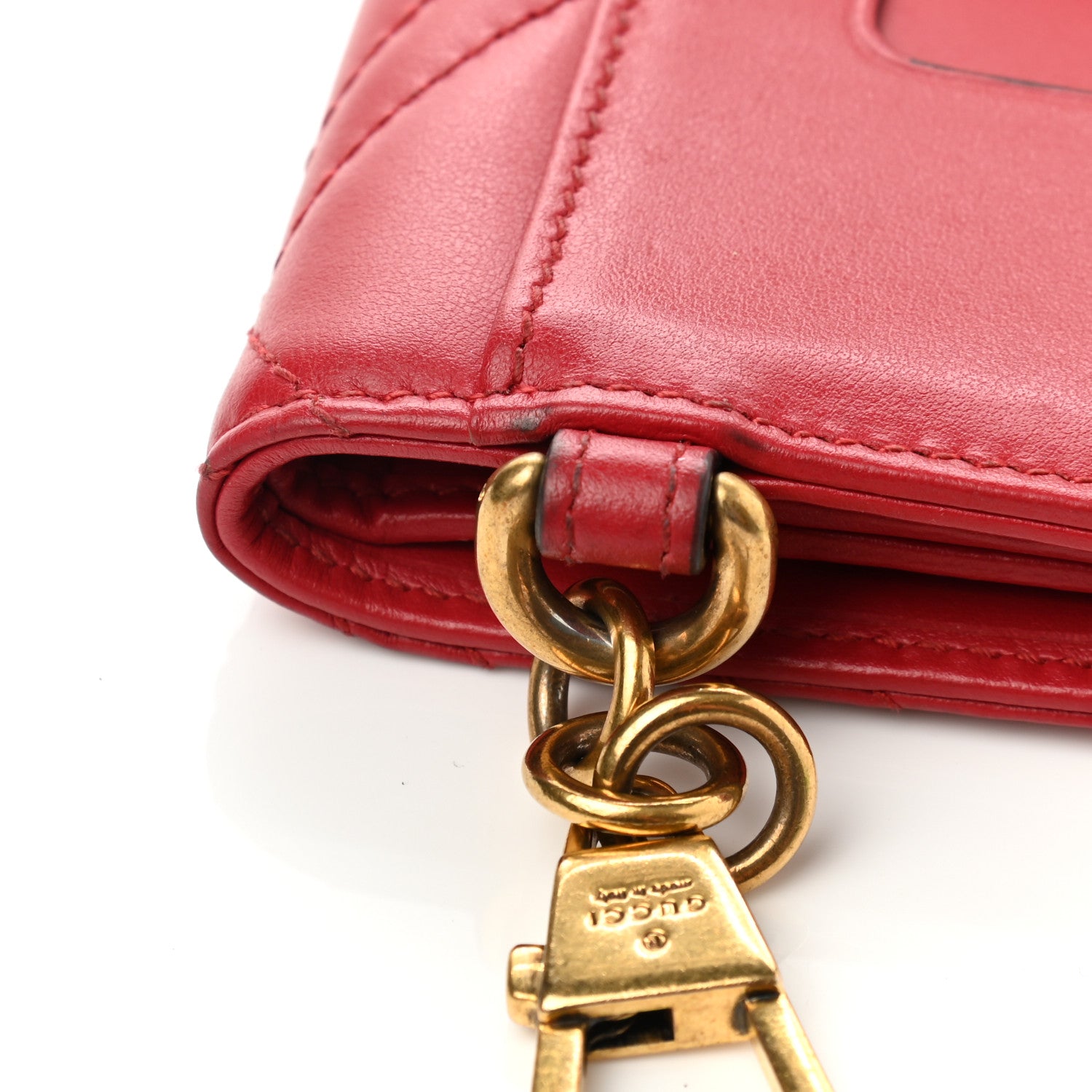 Gucci Calfskin Matelasse GG Marmont Key Case Card Holder Hibiscus Red 8 of 9