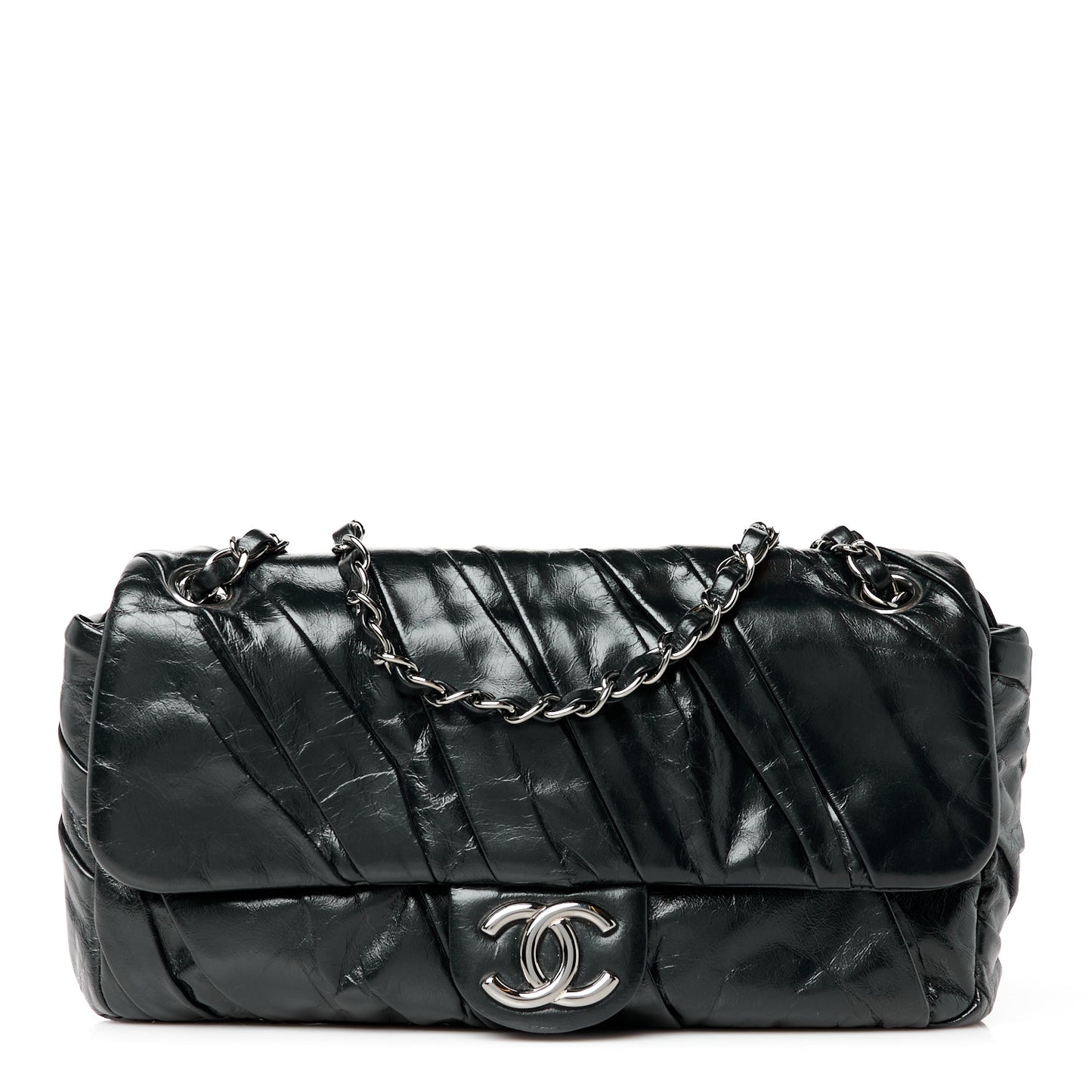 Glazed Calfskin Twisted Medium Flap Black