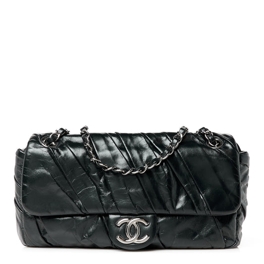 Glazed Calfskin Twisted Medium Flap Black