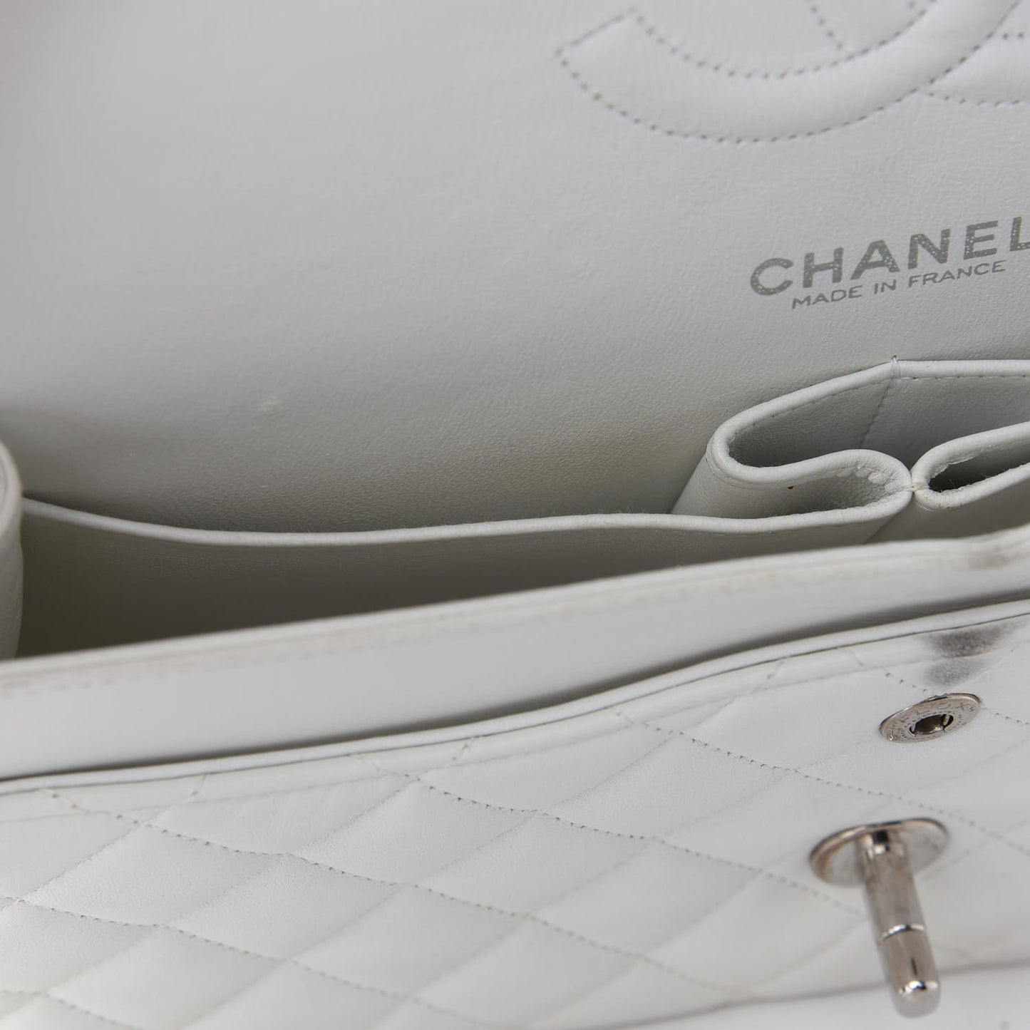 Lambskin Quilted Medium Double Flap White