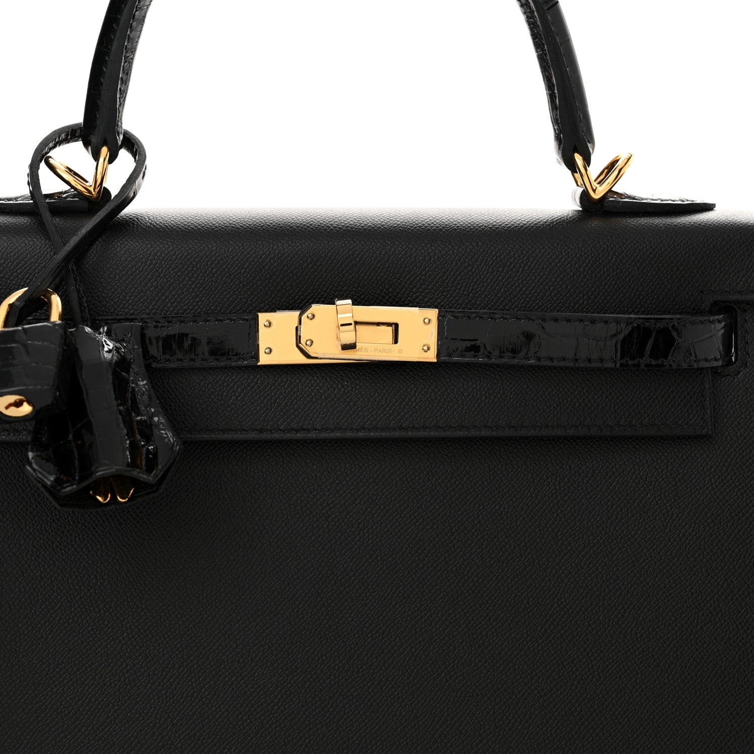 Hermes Madame Calfskin Shiny Niloticus Crocodile Kelly Sellier Touch 25 Black 7 of 11