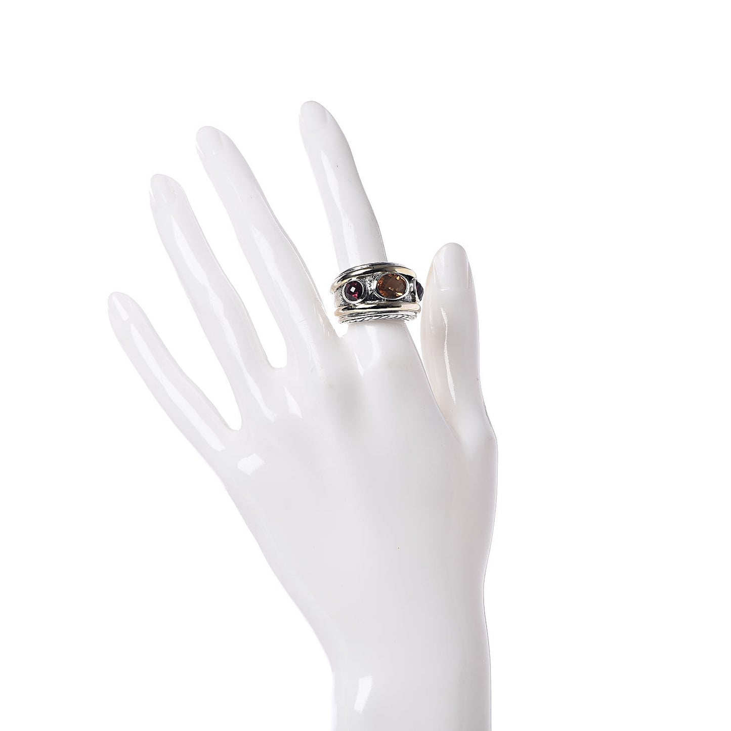 Sterling Silver 18K Yellow Gold Citrine Rhodolite 15mm Renaissance Ring 52 6