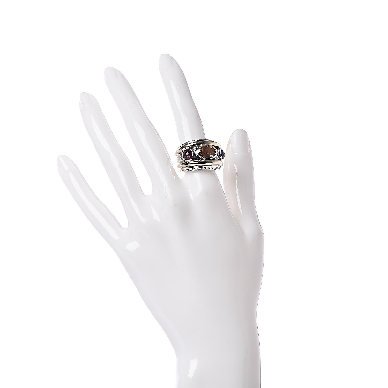 David Yurman Sterling Silver 18K Yellow Gold Citrine Rhodolite 15mm Renaissance Ring 52 6 2 of 4