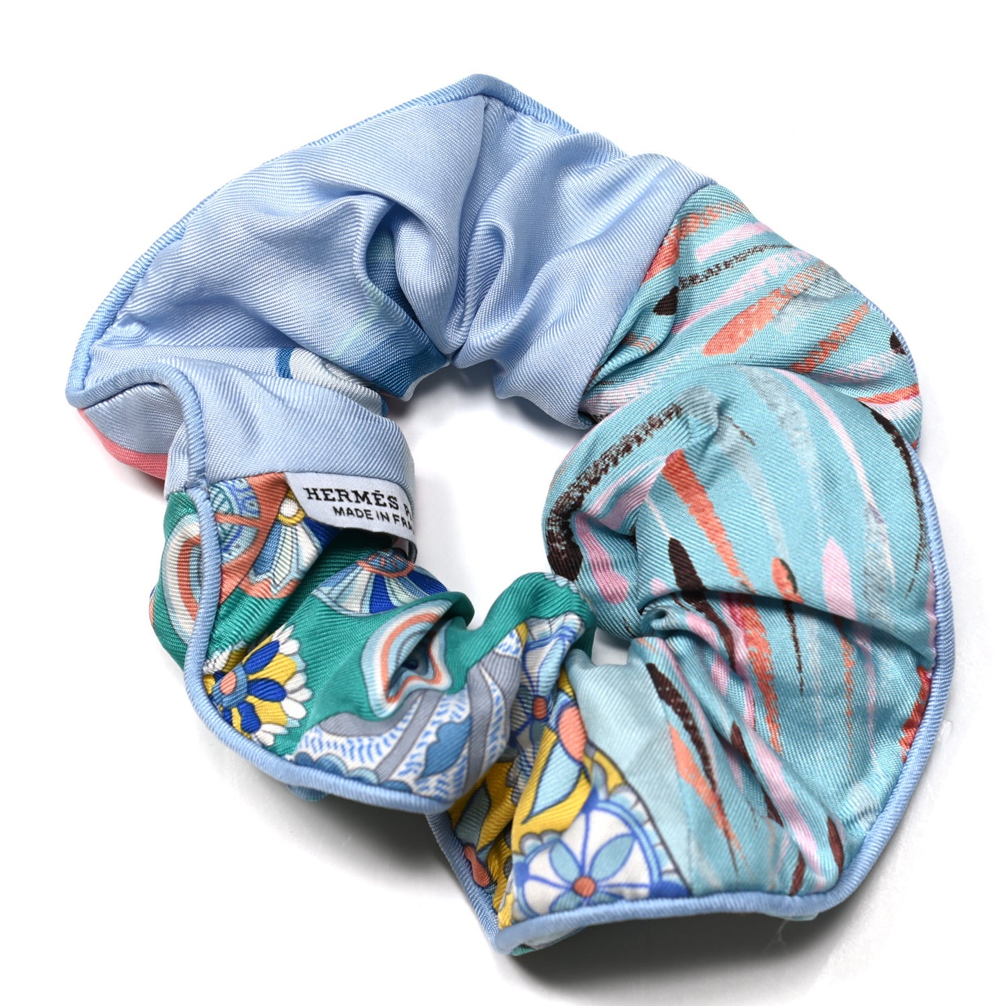 Silk Patchwork Claudia Scrunchie Bleu