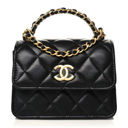 Chanel Lambskin Quilted Chain Top Handle Clutch With Chain Black 1 of 11