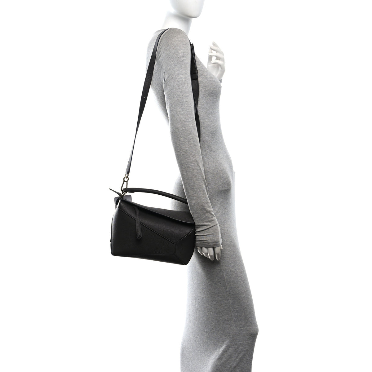 Grained Calfskin Small Puzzle Edge Bag Dark Grey