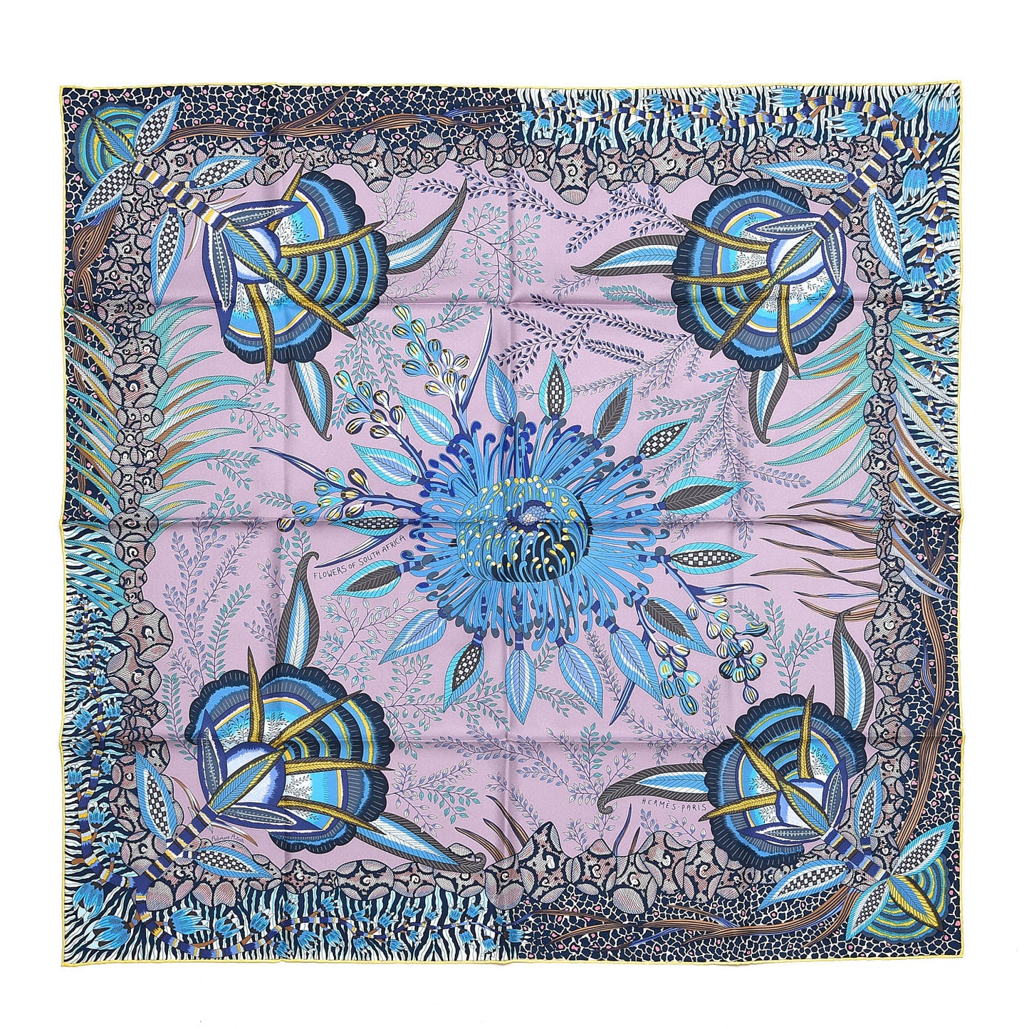 Silk Flowers of South Africa Scarf 90 Parme Turquoise Jaune
