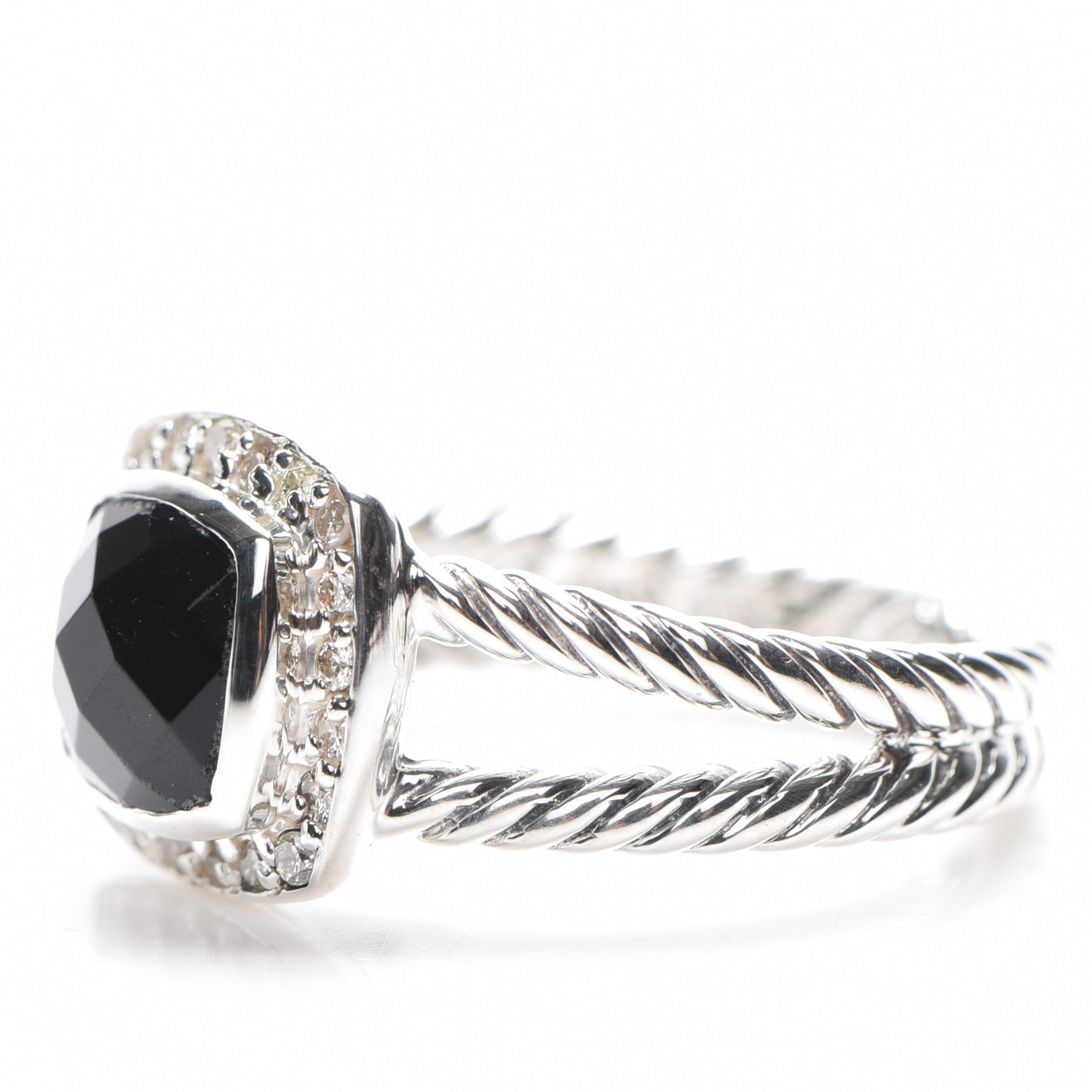 David Yurman Sterling Silver Diamond Black Onyx 7mm Petite Albion Ring 54 6.75 3 of 5