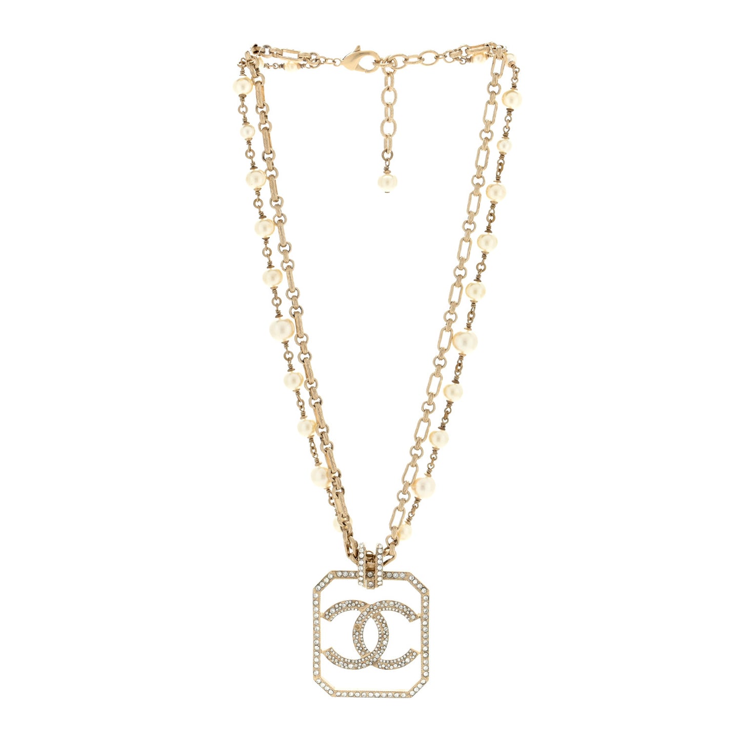 Pearl Crystal CC Double Strand Necklace Gold