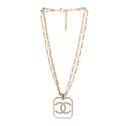 Chanel Pearl Crystal CC Double Strand Necklace Gold 3 of 4