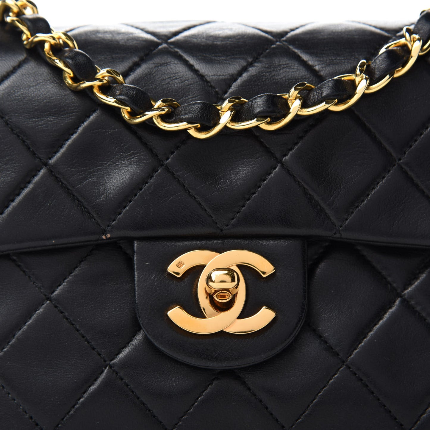 Lambskin Quilted Mini Square Flap Black