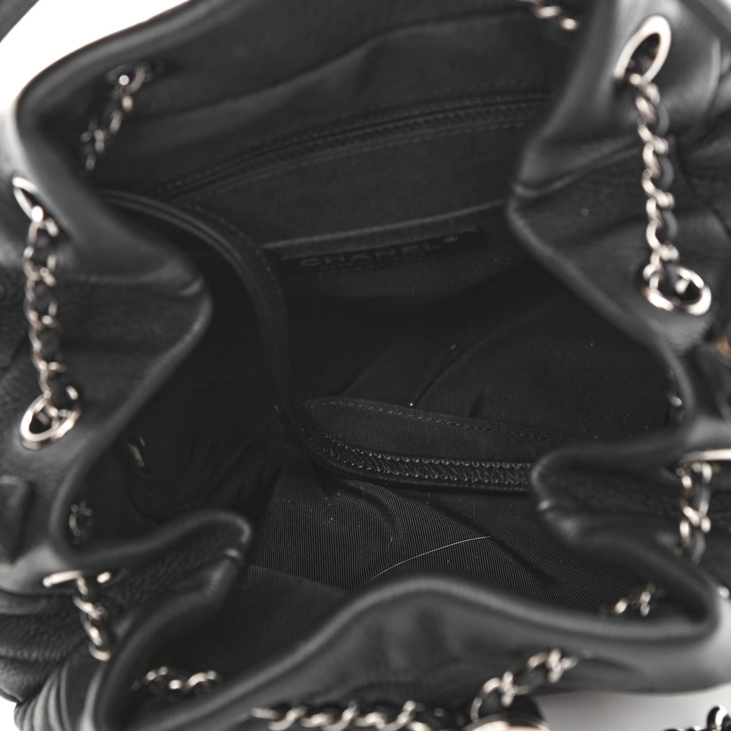 Deerskin Chevron Small CC Chain Bucket Drawstring Bag Black