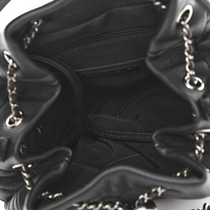 Chanel Deerskin Chevron Small CC Chain Bucket Drawstring Bag Black 5 of 10