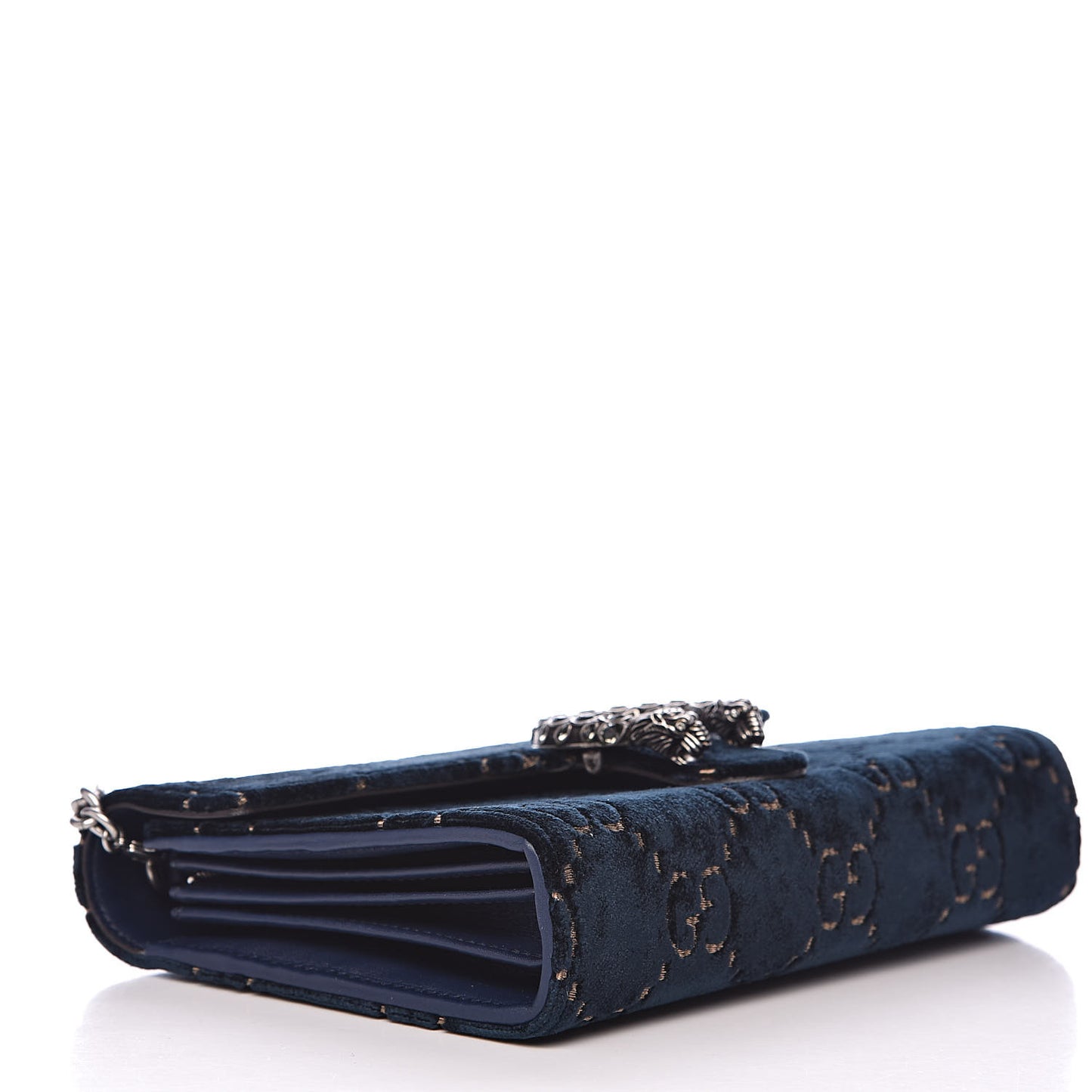 Velvet Crystal GG Monogram Mini Dionysus Chain Wallet Blue Beige Black