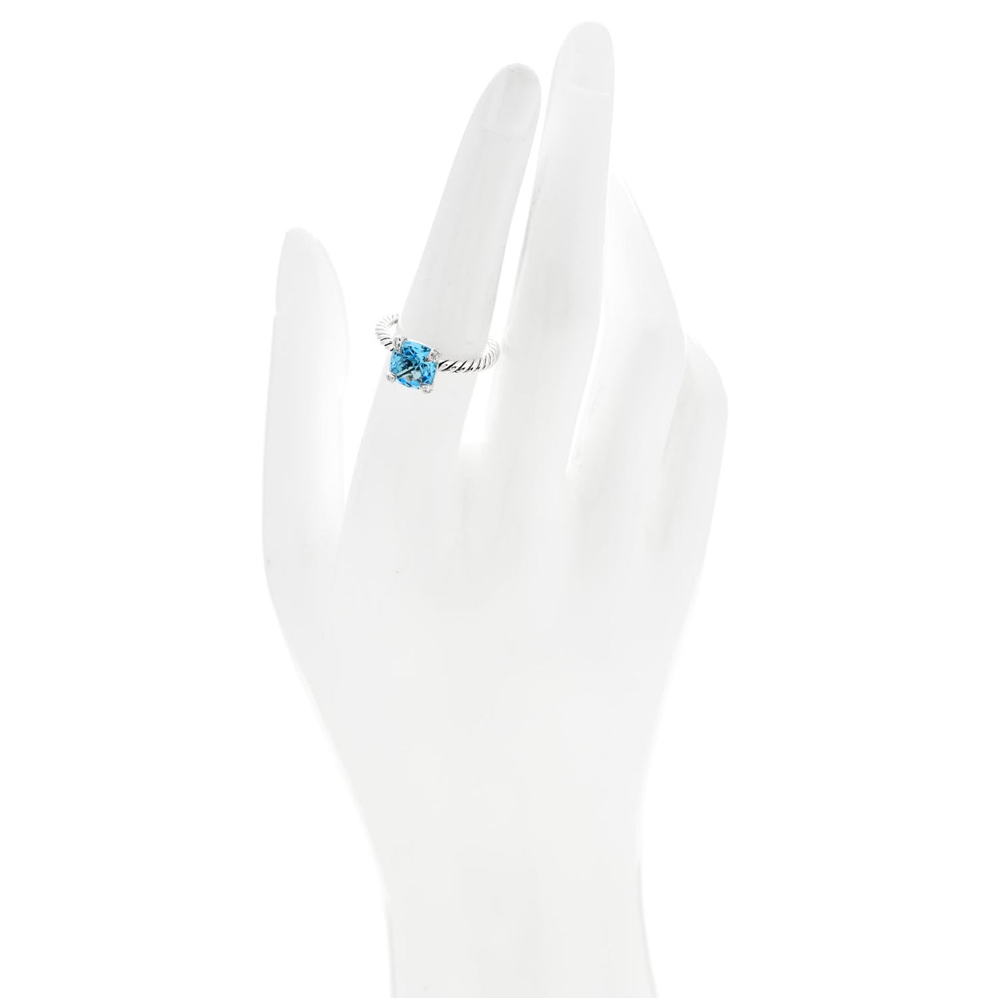 Sterling Silver Diamond Blue Topaz 8mm Chatelaine Ring 53 6.5