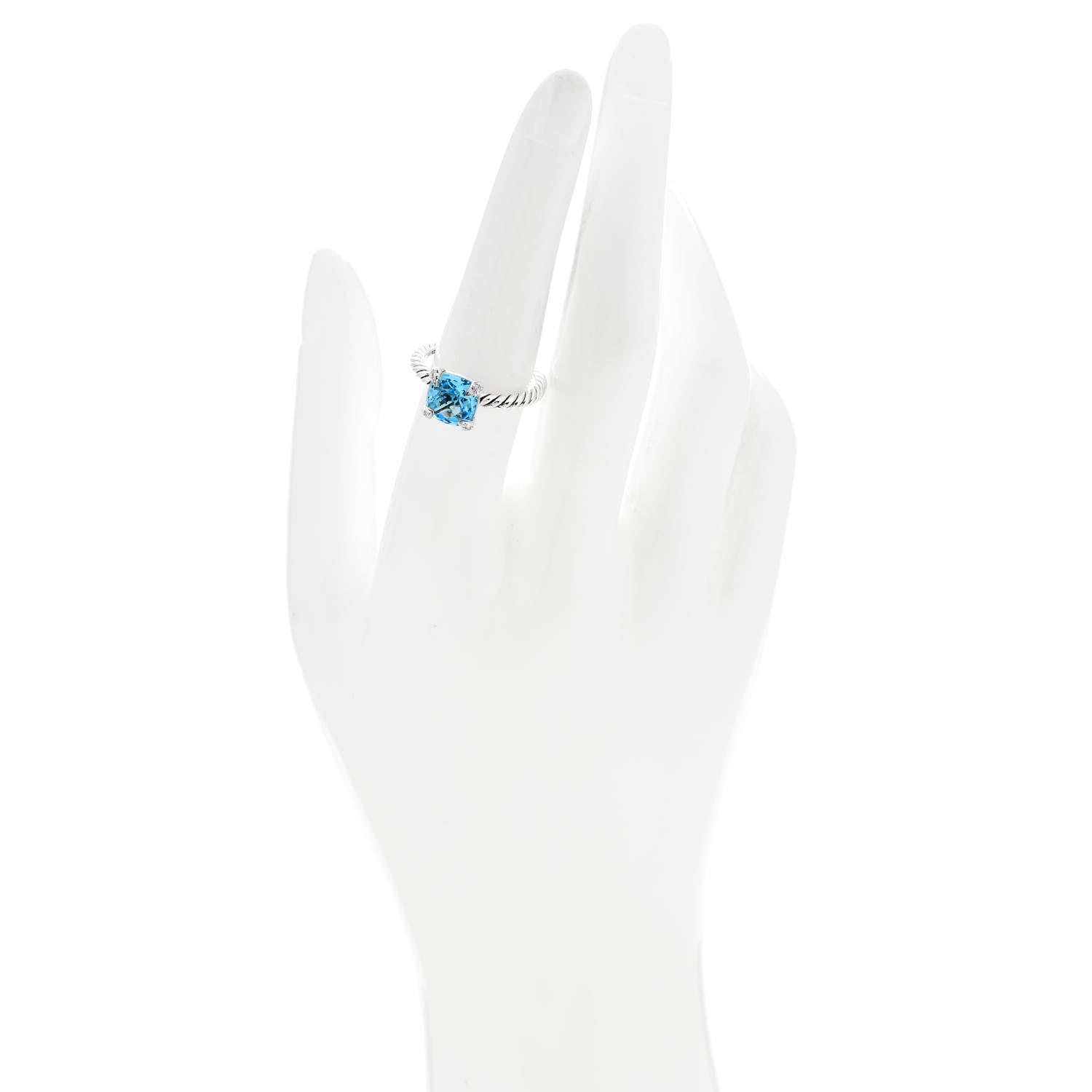 David Yurman Sterling Silver Diamond Blue Topaz 8mm Chatelaine Ring 53 6.5 2 of 6