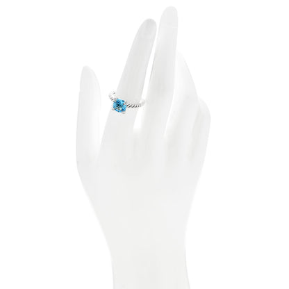 David Yurman Sterling Silver Diamond Blue Topaz 8mm Chatelaine Ring 53 6.5 2 of 6