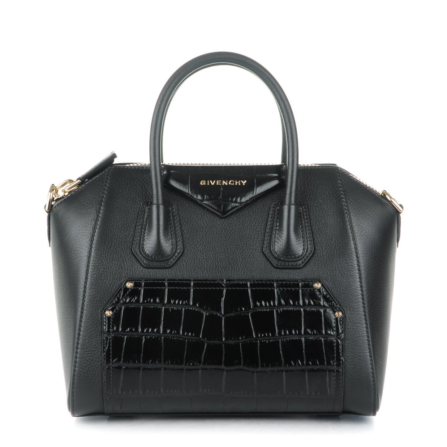 Calfskin Crocodile Embossed Small Antigona Black