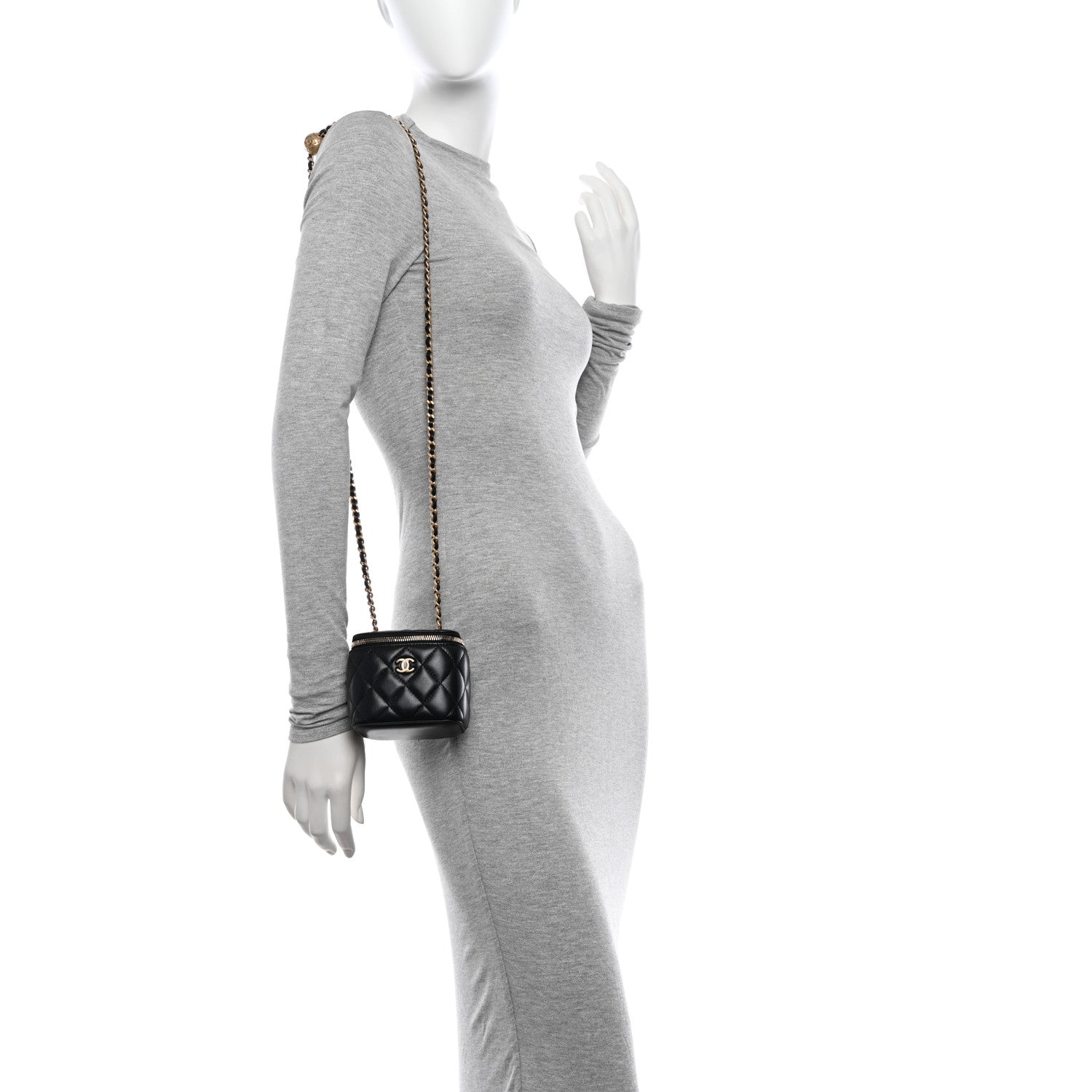 Chanel Lambskin Quilted Mini Pearl Crush Vanity Case With Chain Black 2 of 11