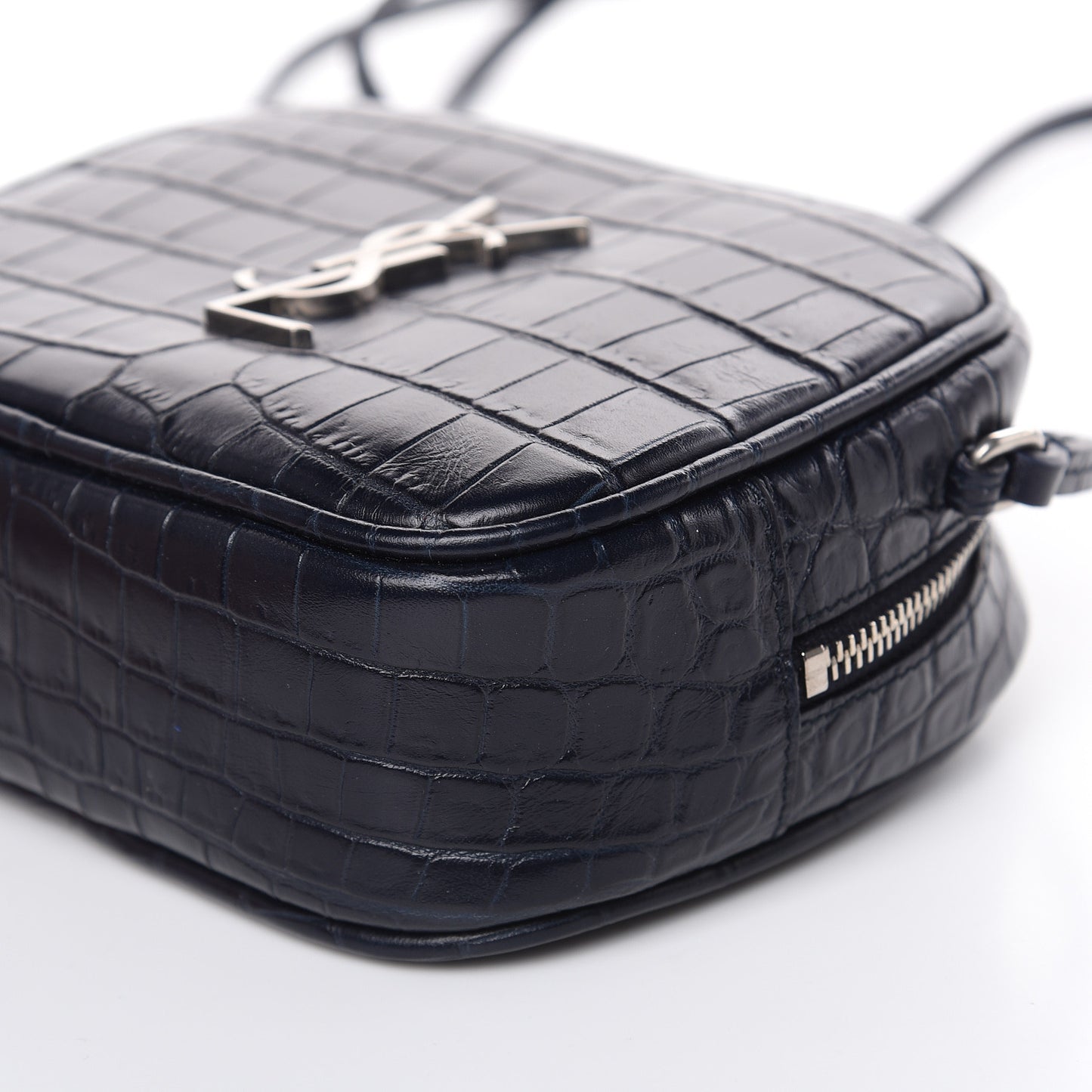 Calfskin Crocodile Embossed Monogram Blogger Bag Medium Blue