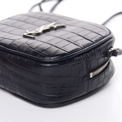 Saint Laurent Calfskin Crocodile Embossed Monogram Blogger Bag Medium Blue 8 of 8