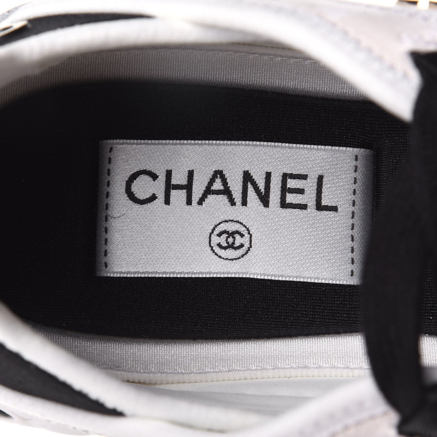 Velvet Calfskin Mixed Fibers CC Sneakers 37 Ivory Black